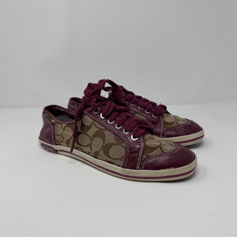Coach Signature Canvas Leather Sneakers Purple Size 8